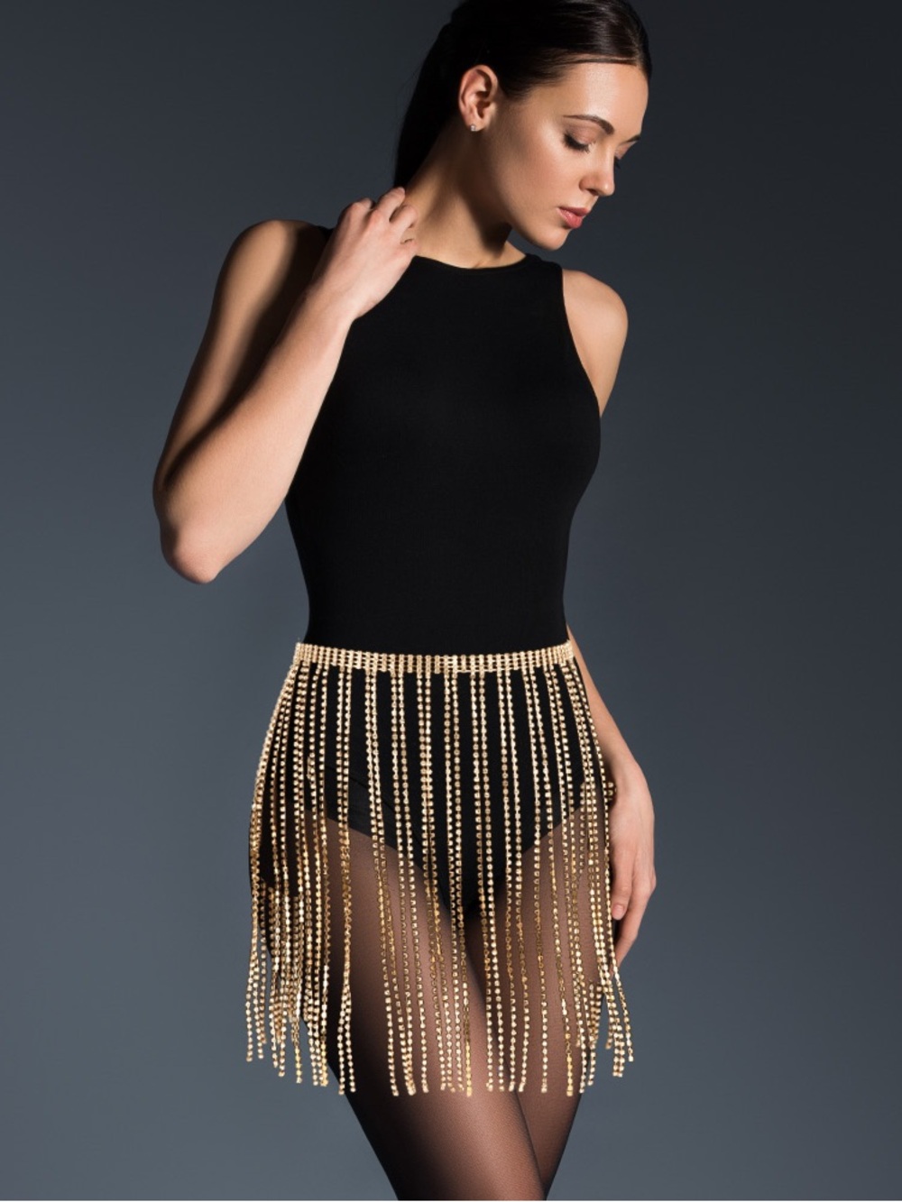 Black Skirt with Gold Fringe Waist — Elegant Party Skirt